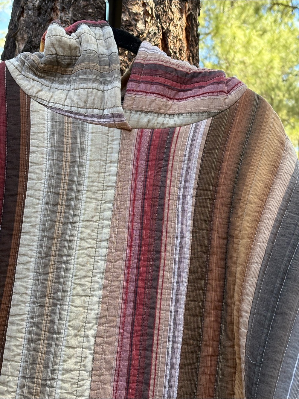 XXL mens/3x woman’s Striped Hooded Quilted Upcycled Pullover - Earth Tones - Picture 6 of 9